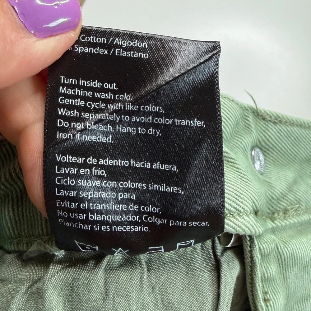 RISEN JEANS Asymmetrical Crossover Olive Green Distressed Shorts Women's XL NEW